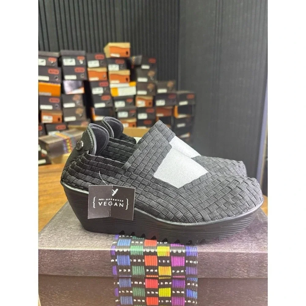Bernie Mev Lulia Black Woven Elastic Wedge Pumps Size 38 US 7.5 NEW